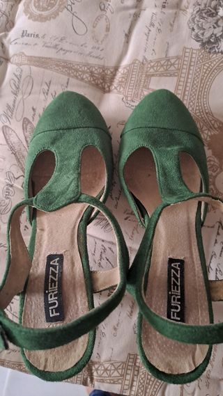 Tacones sandalia mujer verde PIEL  Furiezza 