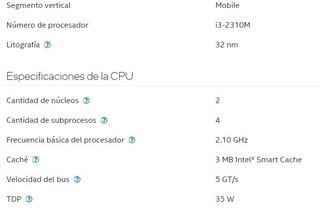 Procesador portátil Intel i3 2310M E86118-02-1C5