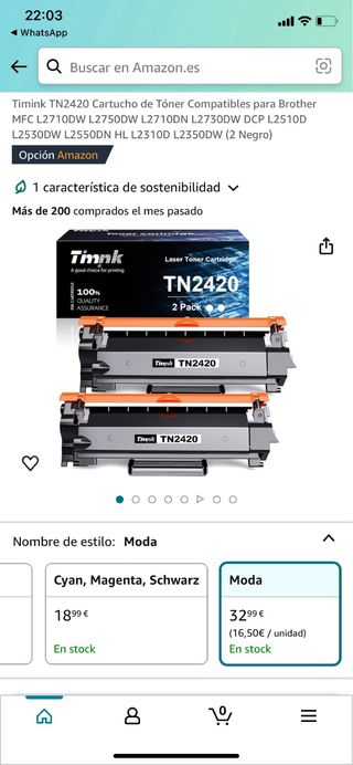 NUEVOS 2 Cartuchos toner tinta negra Brother