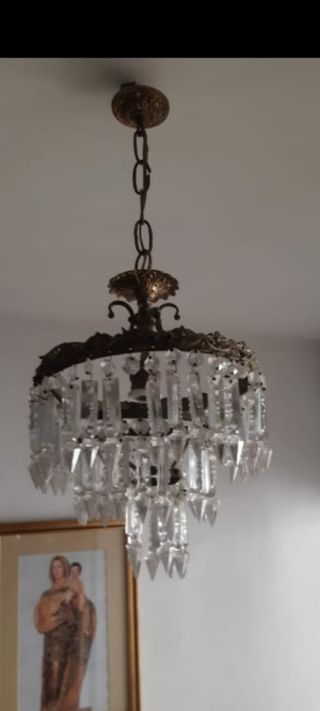 Lampara bronce y lagrimas de cristal