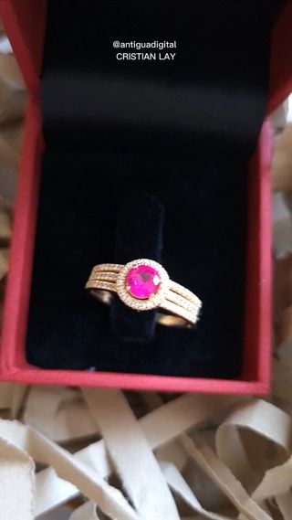 Anillo Oro 18 Ct Macizo Piedra Roja