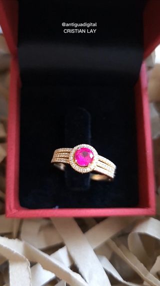 Anillo Oro 18 Ct Macizo Piedra Roja