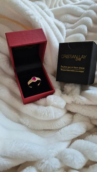 Anillo Oro 18 Ct Macizo Piedra Roja