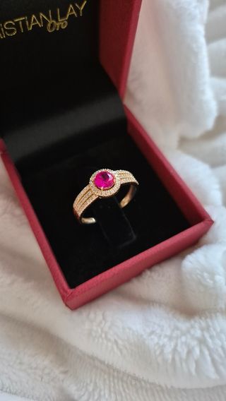 Anillo Oro 18 Ct Macizo Piedra Roja