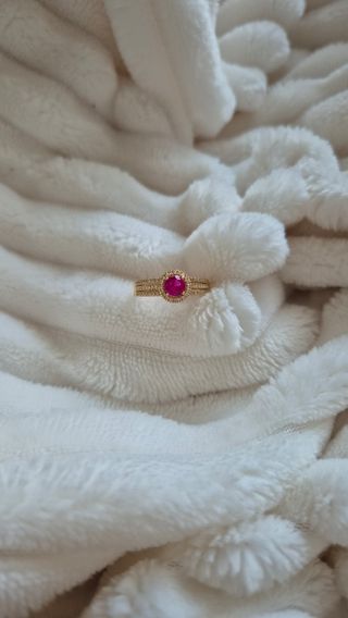Anillo Oro 18 Ct Macizo Piedra Roja