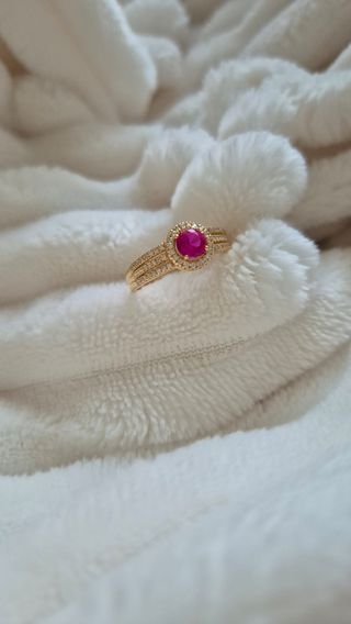 Anillo Oro 18 Ct Macizo Piedra Roja