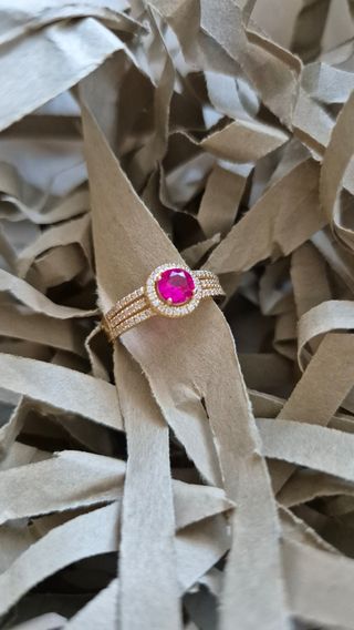 Anillo Oro 18 Ct Macizo Piedra Roja