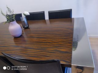 Mesa comedor ébano y acero inox Regalo 6 sillas