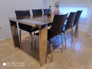 Mesa comedor ébano y acero inox Regalo 6 sillas