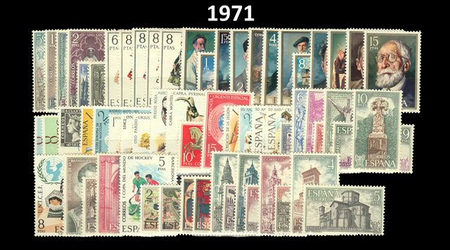FRANCOBOLLI DALLA SPAGNA 1971* MHN. COMPLETO. FRANCOBOLLI NUOVI.