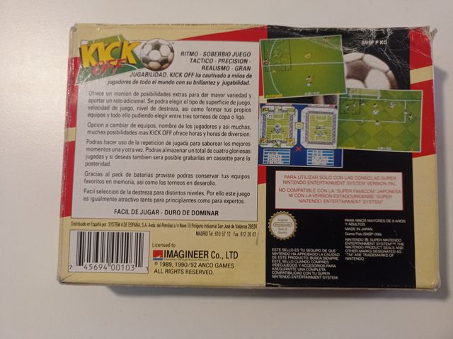 KICK OFF SUPER NINTENDO SNES PAL ESPAÑA ORIGINAL