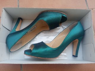 Zapatos tacón verde azulado