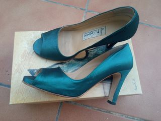 Zapatos tacón verde azulado