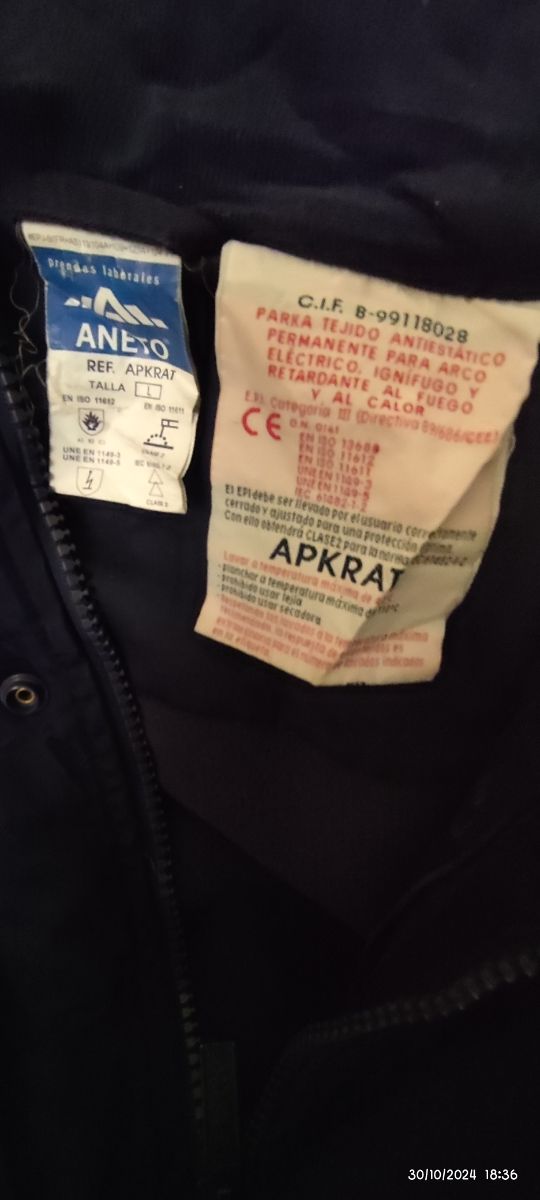 Parka ignífugo antiestático ATEX