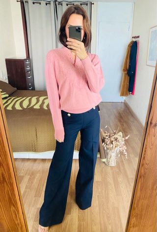 Jersey rosa lana y angora botones joya talla S/M