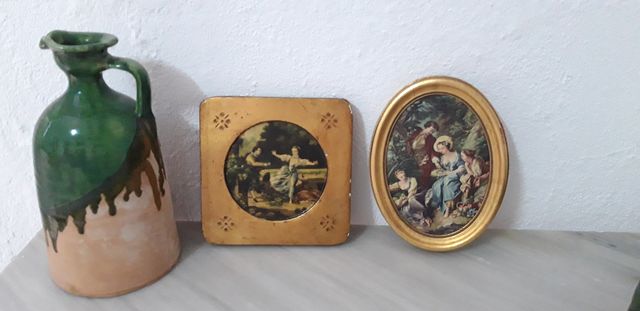 3 quadri antichi in foglia d'oro vintage