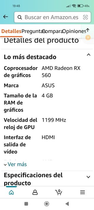 Tarjeta grafica Asus RX 560 4gb