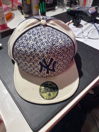 New Era Gorra plana blanco y azul marino