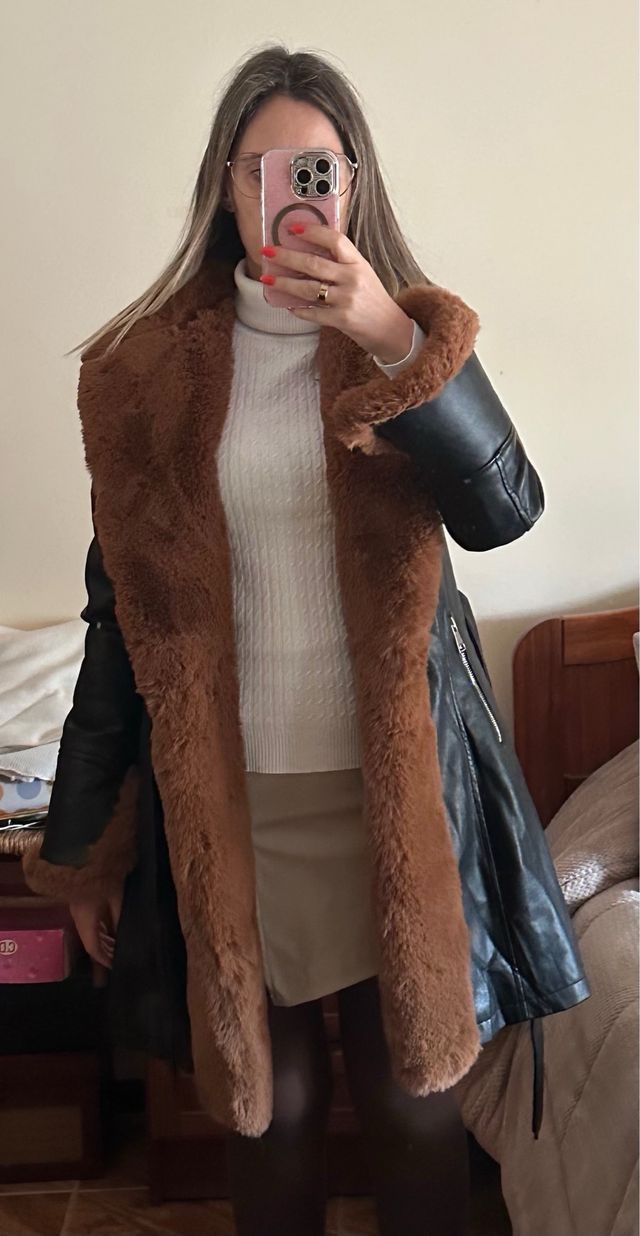 Casaco pele e pelo sintético
