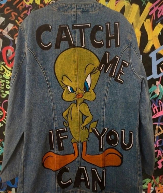 Painted Denim jacket looney tunes tunes