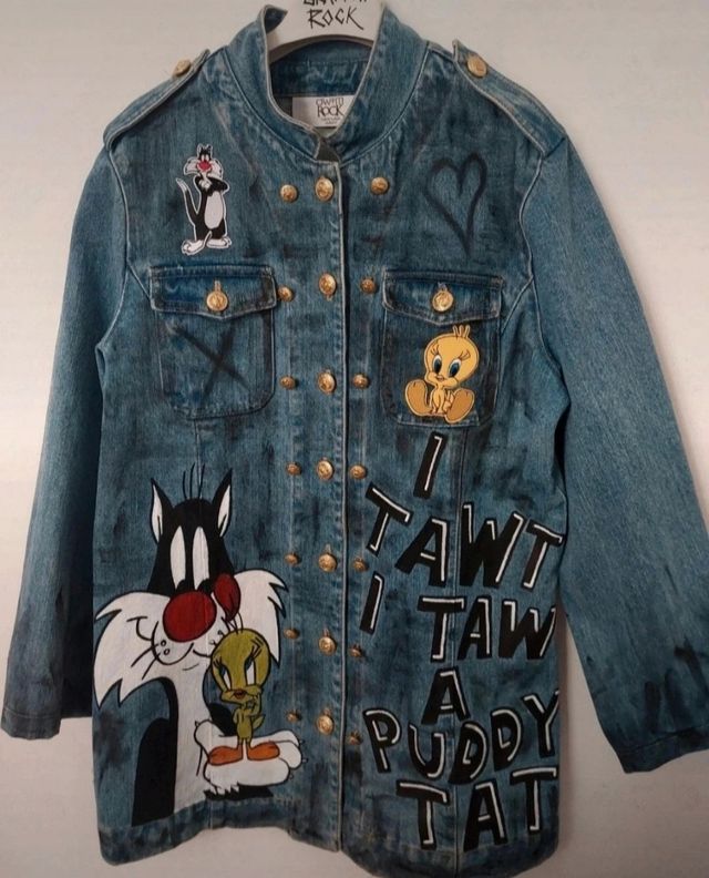Painted Denim jacket looney tunes tunes