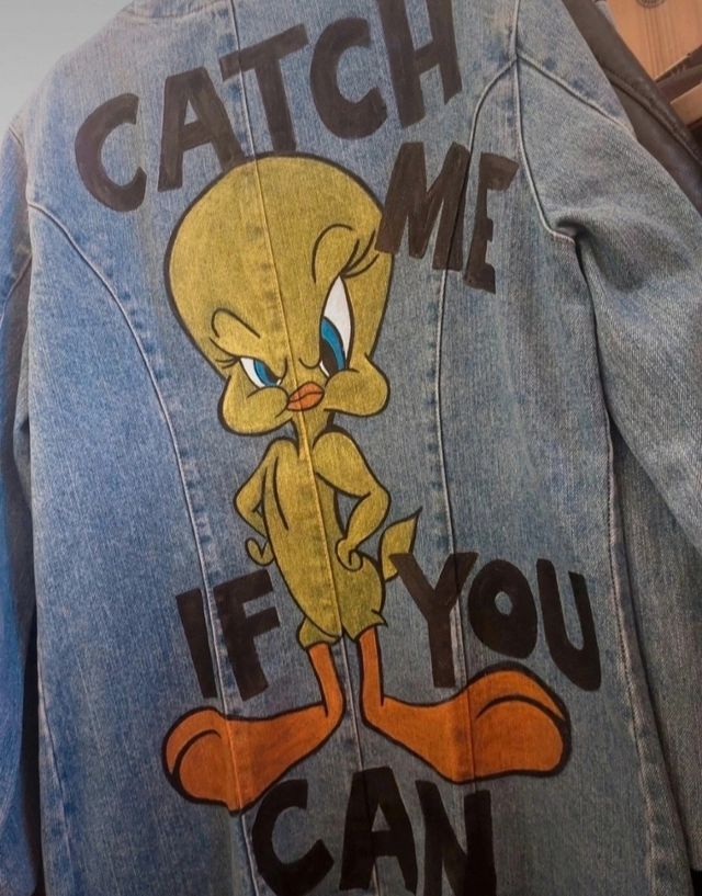 Painted Denim jacket looney tunes tunes