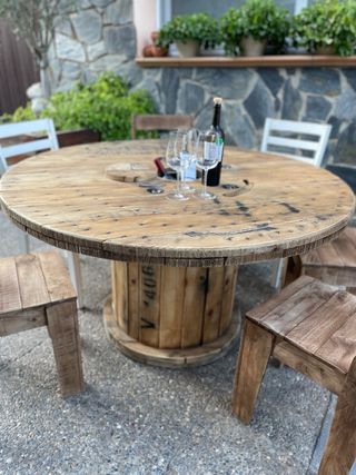 ♻️MESAS BOBINAS CARRETE MADERA CABLE CHILLPALET 🧵‼️