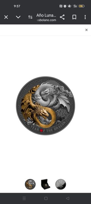 MONEDA DE PLATA 2024 DRAGONES YING YANG. AÑO LUNAR