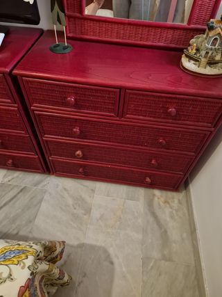 Dormitorio completo madera y mimbre