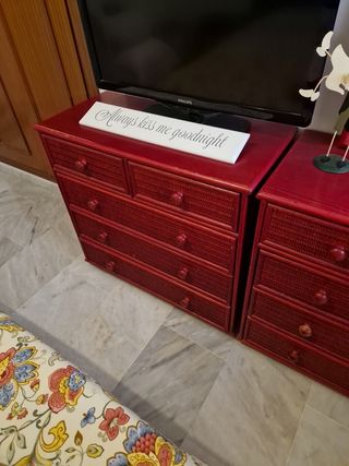 Dormitorio completo madera y mimbre