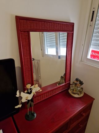 Dormitorio completo madera y mimbre