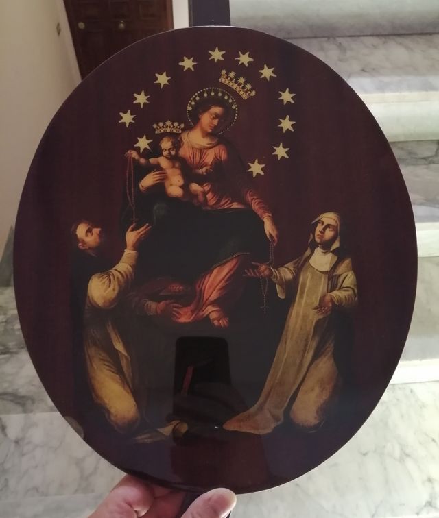 Cuadro en madera vintage virgen Pompeya