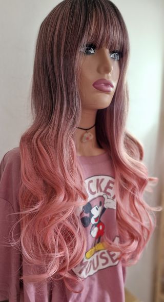 Peluca larga degrada rosa 
