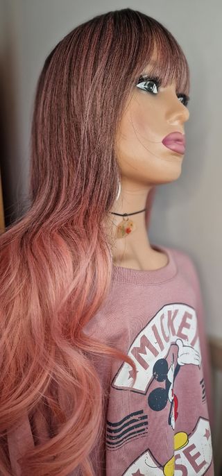 Peluca larga degrada rosa 