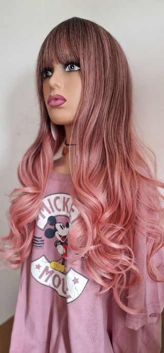 Peluca larga degrada rosa 
