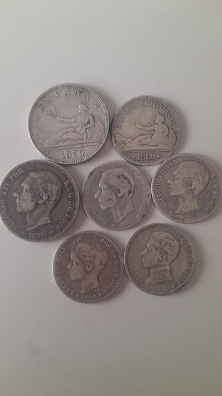 Lote monedas de plata antiguas pesetas de plata