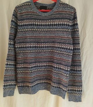 Jersey Lambswool Rich Fair Isle Jumper  Blue twisr