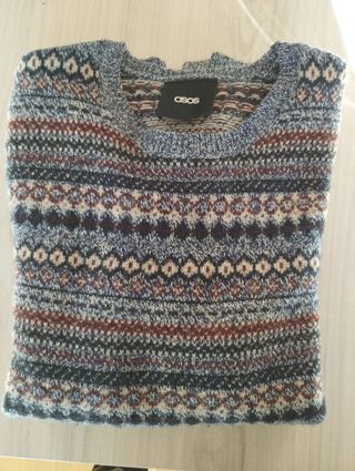 Jersey Lambswool Rich Fair Isle Jumper  Blue twisr