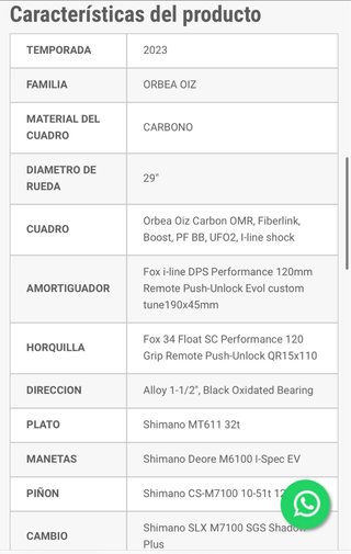 Bicicleta Orbea OIZ M30 2023 Doble de Carbono