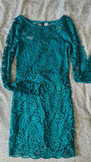 Vestido fiesta ajustado turquesa encaje
