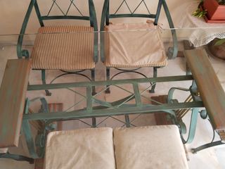 Mesa comedor cristal y hierro forjado