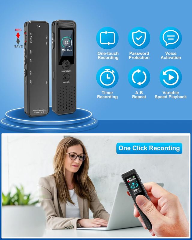 Grabadora de voz 128 GB Compacta