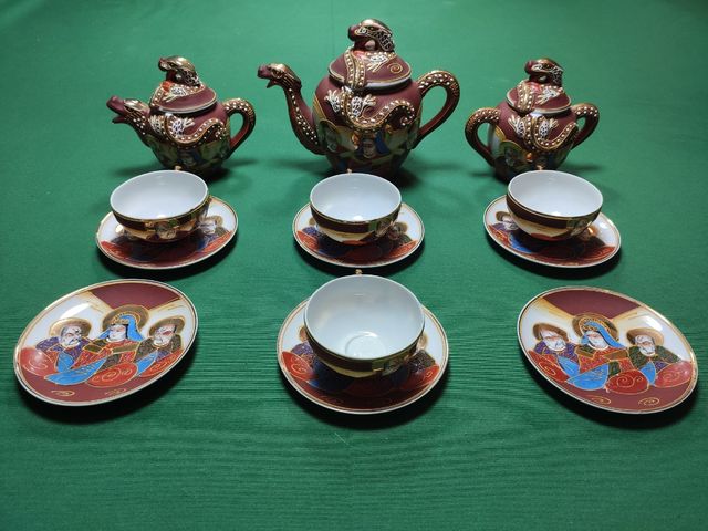 Juego de café de cerámica y oro china antiguo