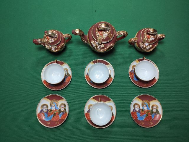 Juego de café de cerámica y oro china antiguo