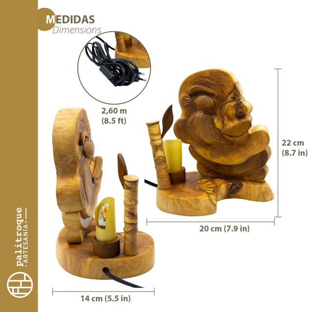 Lámpara de mesa artesanal Aequitas. Madera: olivo.