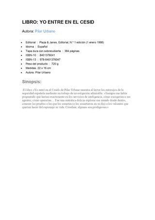 Yo Entre En El Cesid By: Pilar Urbano