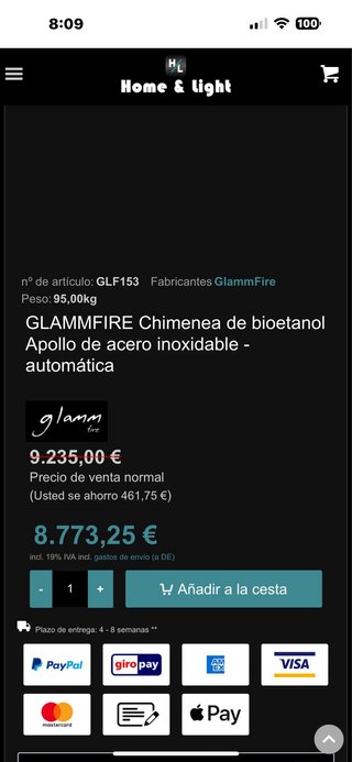 Chimenea bioetanol automatica