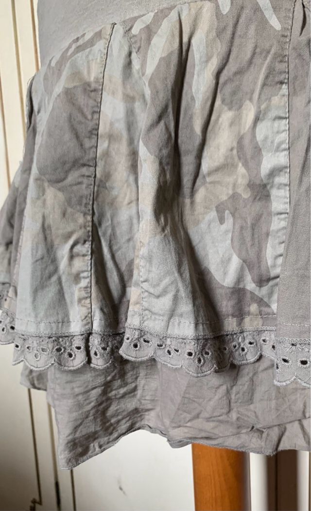 Camo Vintage Y2K miniskirt with broderie anglaise