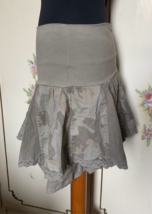 Camo Vintage Y2K miniskirt with broderie anglaise