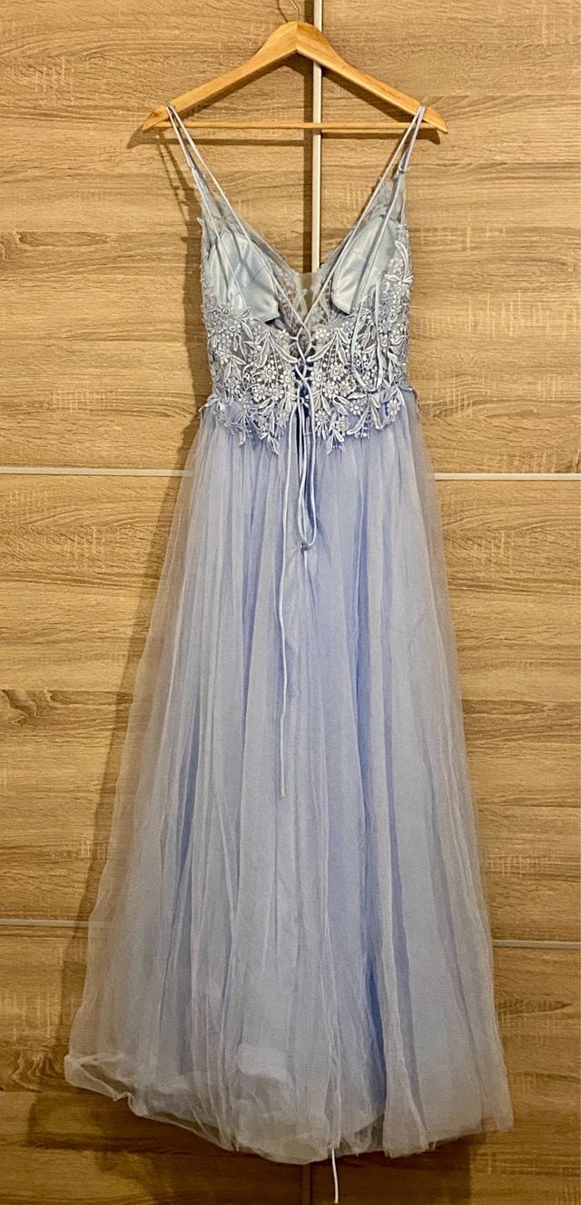 Vestido de fiesta azul tul bordado, talla única